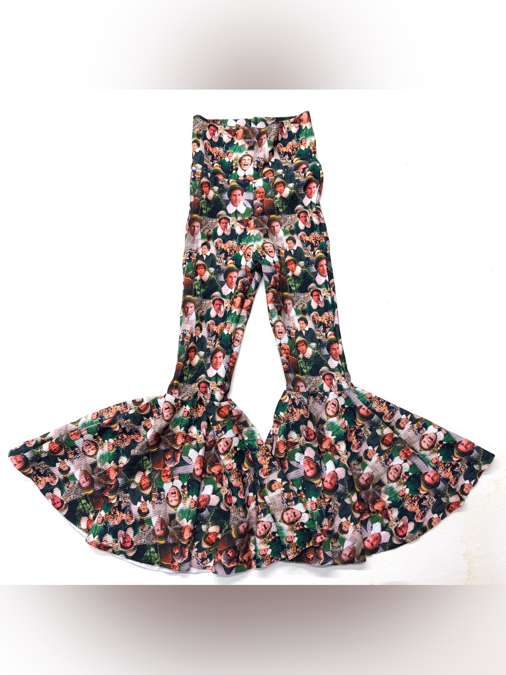 Christmas Holiday Green Buddy The Elf Print Ruffle Exaggerated Bell Bottoms